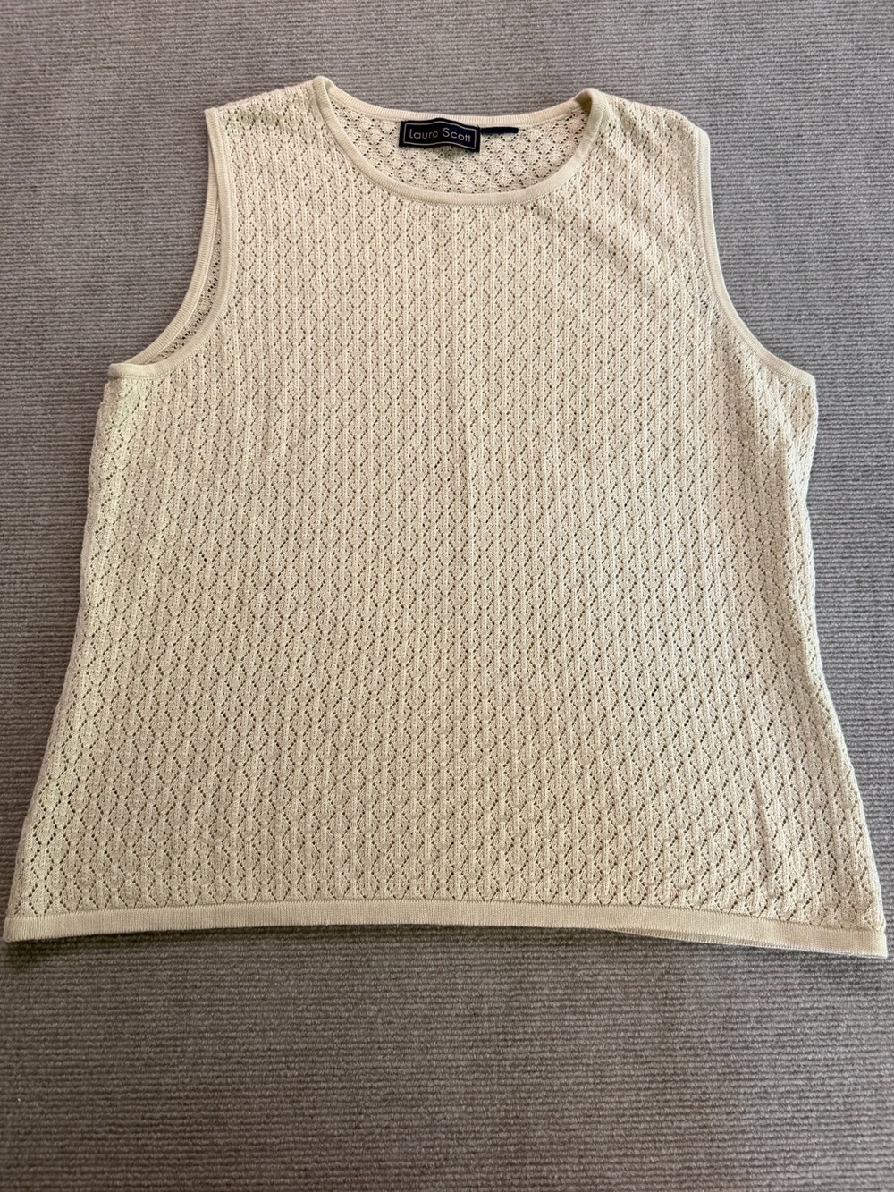 Laura Scott Open Knit Sweater Tank Cream Sleeveless Top Size L
